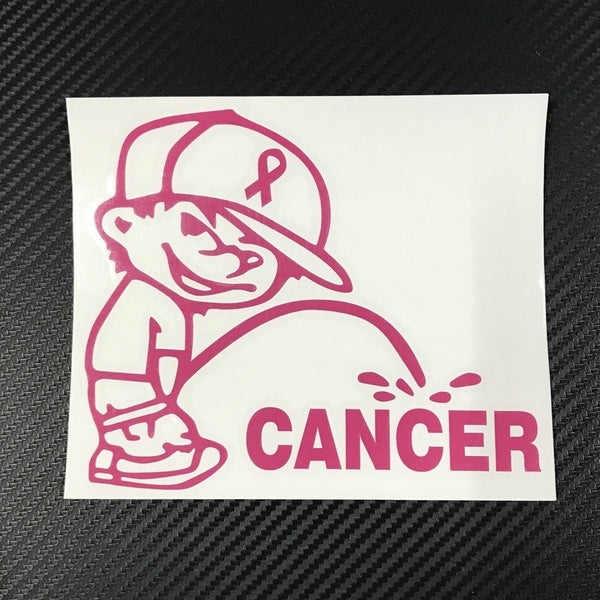 

6" Pissing PEE ON Cancer Funny Decal Sticker (pink)