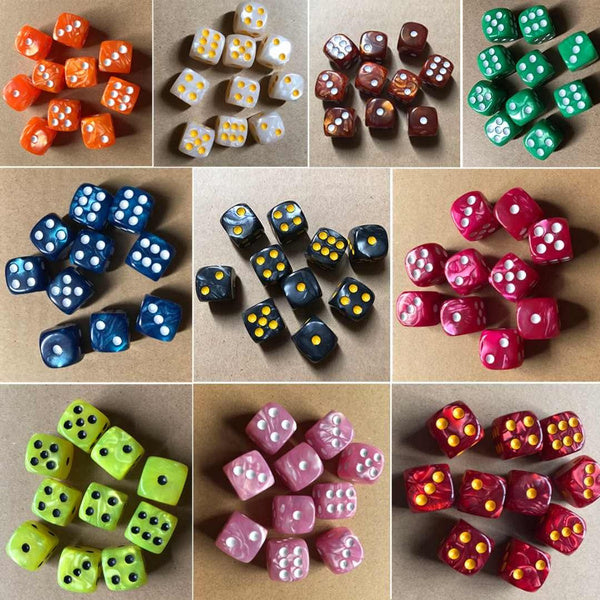 

10Pcs 16mm Acrylic Pearl Round Corner Dice 6 Sided Dice Table Games Party Tool (black)