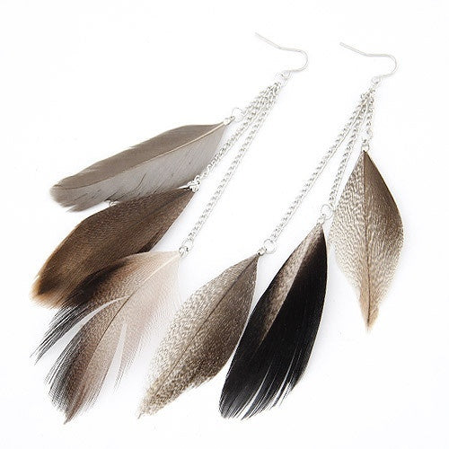 

Silver Dangle Feather Earrings (yellow)