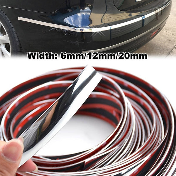 

6M Chrome Car Styling Moulding Strip Trim Door Window Mirror Grille Body Molding Cover Decoration Self Adhesive Crash Protector (12 mm)