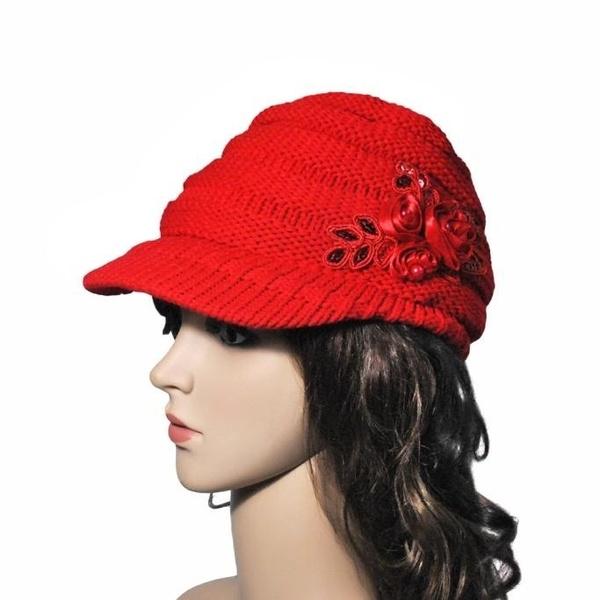 

Women'S Cable Knit Visor Hat With Flower Accent