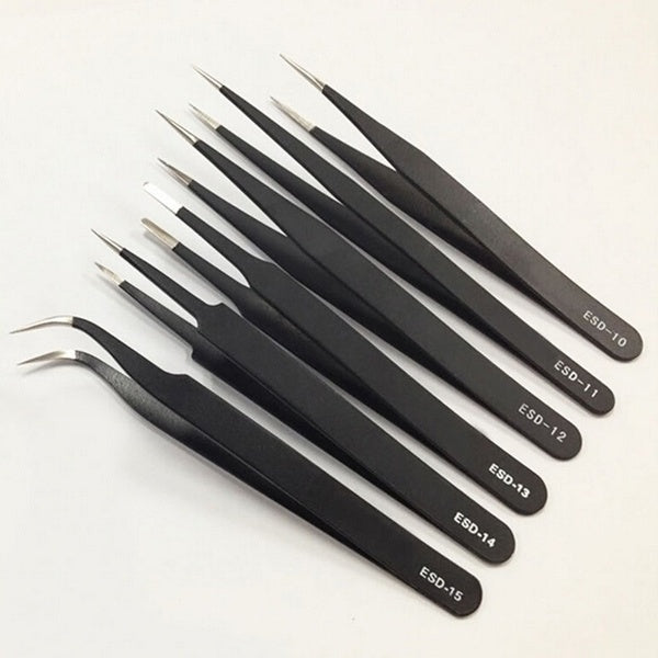 

1PC/6PCS ESD Safe Anti-Static Stainless Steel Tweezers Set Maintenance Repair Tools (4 PCS - ESD10 / black)