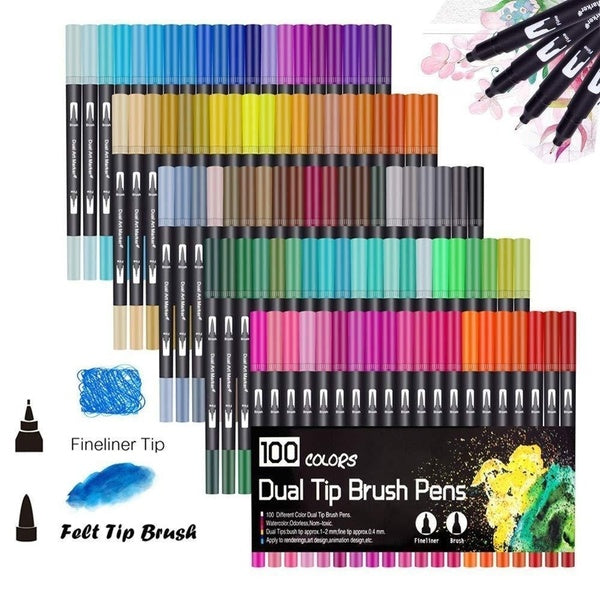 

Dual Tip Art Marker Pens Fine Point Bullet Journal Pens & Colored Brush Markers (100 / black)