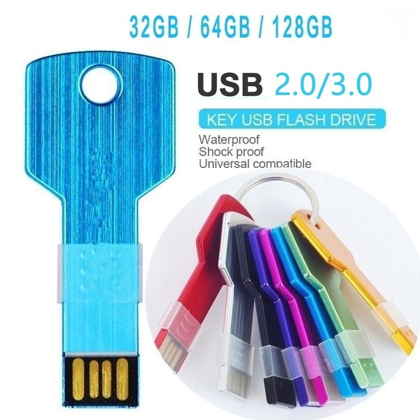 

USB2.0/3.0 Ultra-thin Metal Colorful Lock Key USB Stick USB Flash Drive Pen USB Flash Drive Memory Drive 32GB/64GB/128GB (USB 3.0 128GB / black)