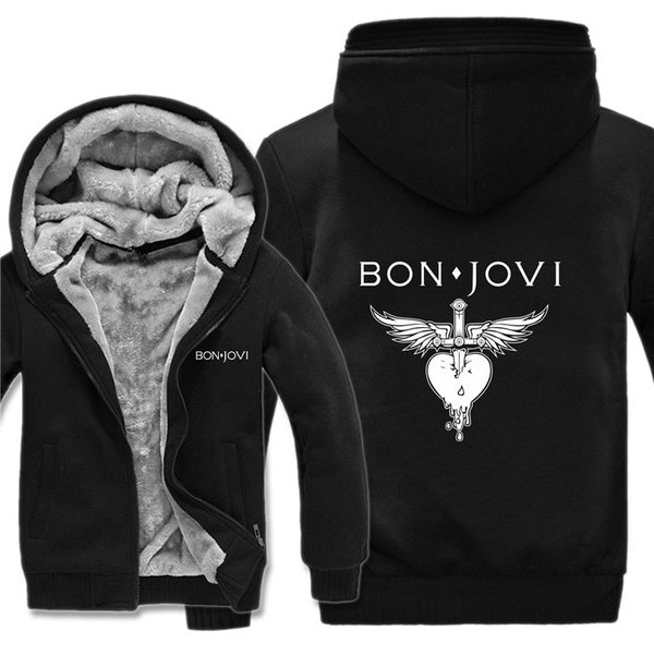 

Bon Jovi Hoodies Zipper Winter Men Coat Casual Thick Fleece (L / black)
