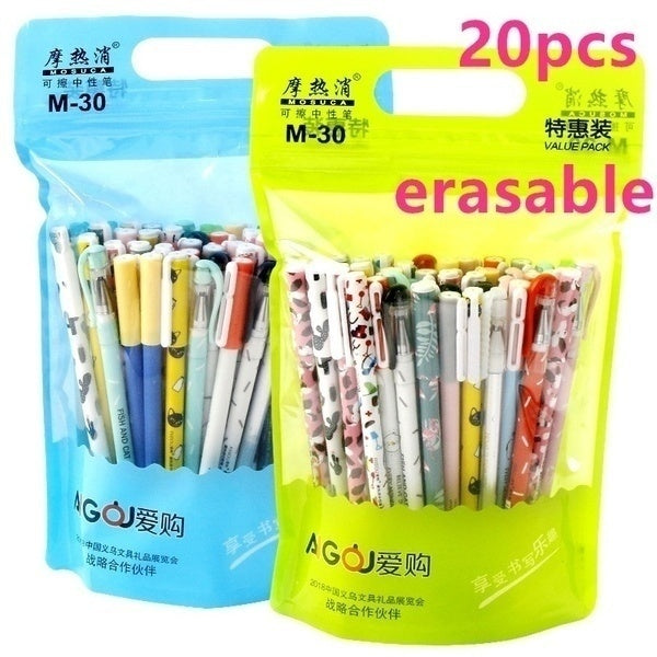 

20pcs erasable Gel Pen Kawaii Stationery Korean Flower a Gift Office Material School Supplies (20pcs black (girl))