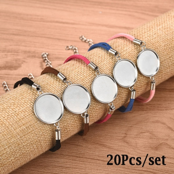 

20Pcs Leather Bracelet with Blank Cabochon Base Trays Jewelry Making (3)