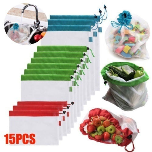 

12Pcs/15pcs Reusable Mesh Produce Bags (15 pcs)