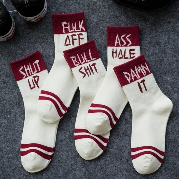 

1Pair of Funny Cool Letter Print Socks Cotton Socks (1 Pair - 01 - Fuck Off / black & white)