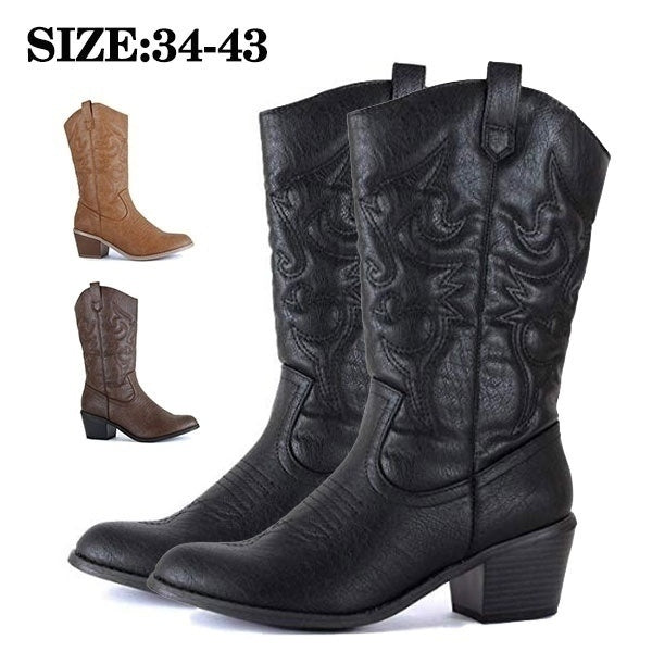 

Women's Western Cowgirl Boots Leather (8 / black)