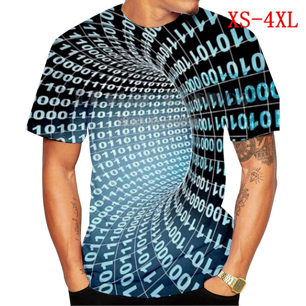 

2019 Fashion style Men's Shirt Dizzy Pattern Hypnosis Effect 3D Print Loose T-Shirt (L / blue)