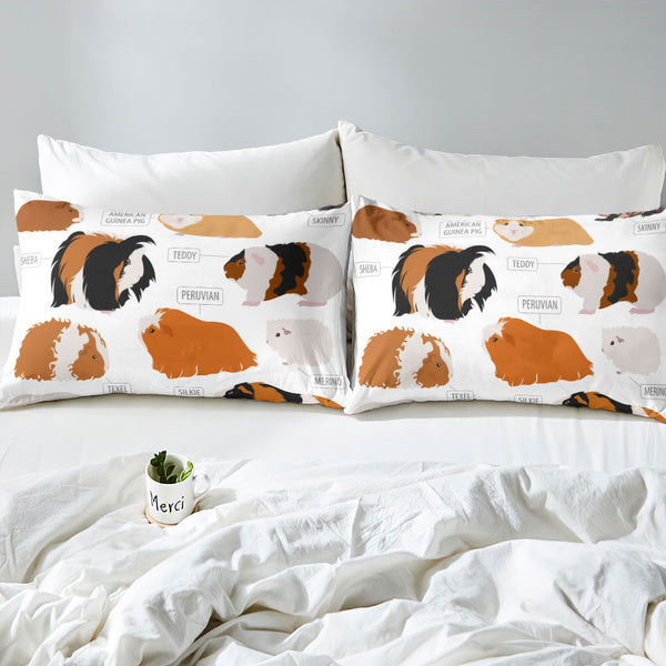 Kids Gift Guinea Pig Comforter Cover Cute Animals Pattern Types of Rodent Breeds Nursery Boys Decorative 3 Pieces Bedding Set 1 3D Printed Duvet Cover Set And 1 2 Pillow Shams And Zippers Ties Brown Ginger DE Size 61 x87 155x220cm multicolor