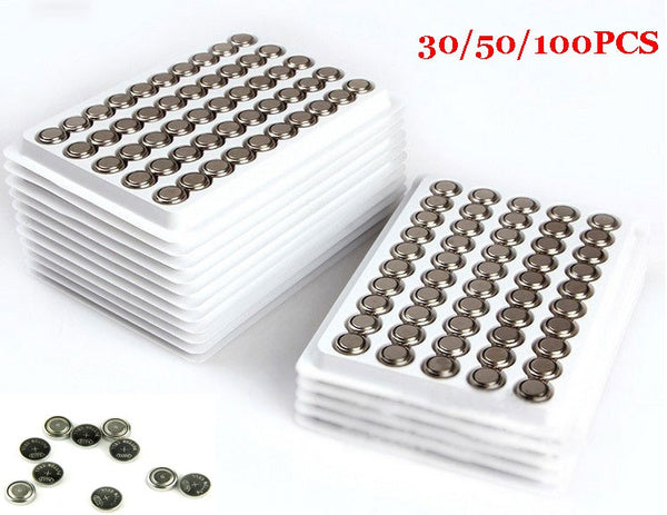 

Hot 100pcs Button Batteries button cell AG1 364 LR621W SR621 AG3 392 LR41 SR41 AG4 LR626 AG10 LR1130 AG13 LR44 L1154 Flashlight Clock Cell Calculators Watch Battery (AG4 50PCS)