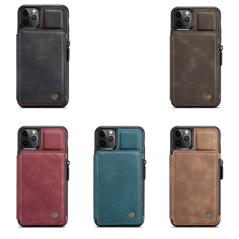 Luxury Retro Fashion Leather Zipper Wallet Flip Phone Case For iPhone 12 Pro