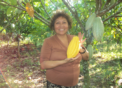 Elba holding a cacao pod in Nicaragua. Hard to imagine that the chocolate we all know and love comes from this pod.