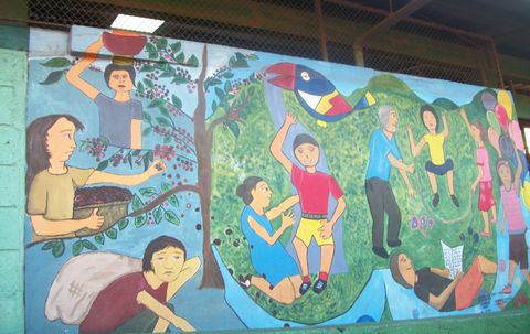 Elba took this picture of a mural in Nicaragua. Notice the coffee pickers in this picture are not smiling.