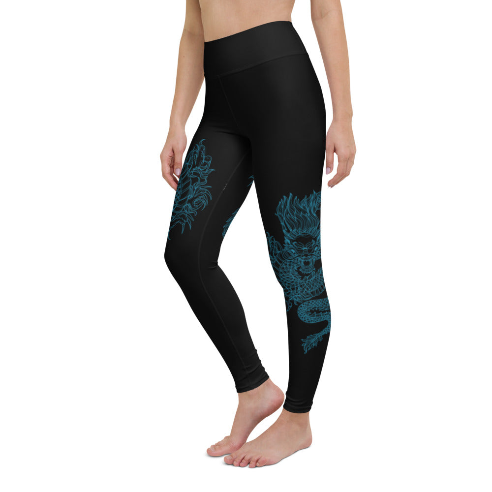 Double Dragon Blue High Waist Yoga Leggings - Sunia Yoga