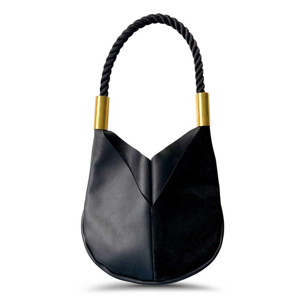 Black Leather Small Tote with Black Dock Line and Classic Brass ...