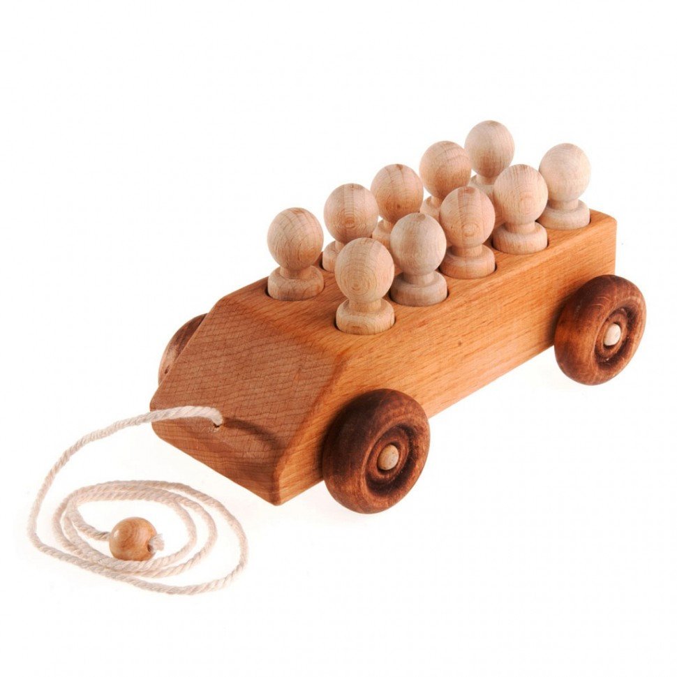 wooden toy bus with passengers