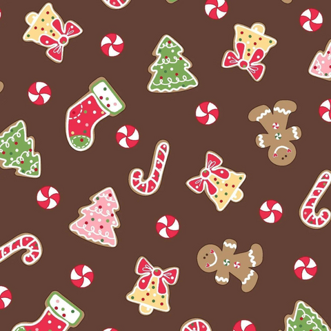 Jingle & Whisk We Whisk You a Merry Christmas Cookies on Brown by Kim Christopherson for Kimberbell Designs