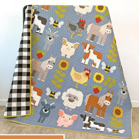 Elizabeth Hartman "Fab Farm" quilt featuring farm animals and sunflowers -- RebsFabStash