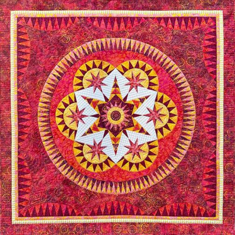 A red square pieced batik