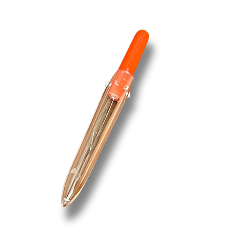 A needle threader in an orange case