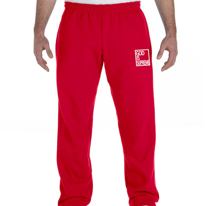 red and white sweatpants