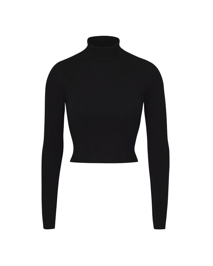 Cropped Fitted Turtleneck Top Black | ÉTERNE