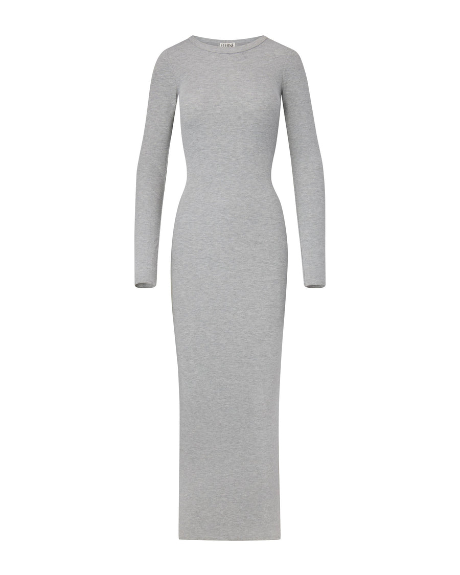 Long Sleeve Crewneck Dress Maxi Heather Grey | ÉTERNE