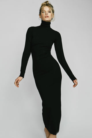 Long Sleeve Turtleneck Dress Maxi Black | ÉTERNE