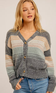Abilea Ice Blue Multi Stripe Cardigan Sweater