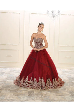 Strapless lace applique & sequins organza dress with bolero jacket - B73 - Itzi B