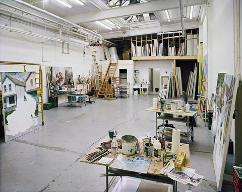 A photograph of artist Kent Monkman's studio, by Joseph Hartman