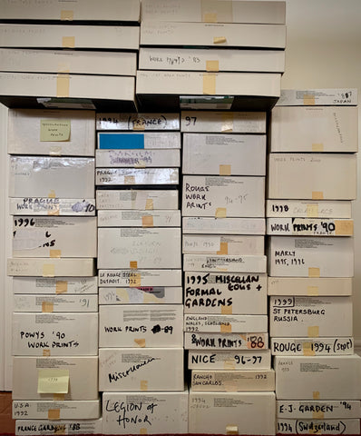 Michael Kenna's archive boxes containing work prints going back as far as the 1980s