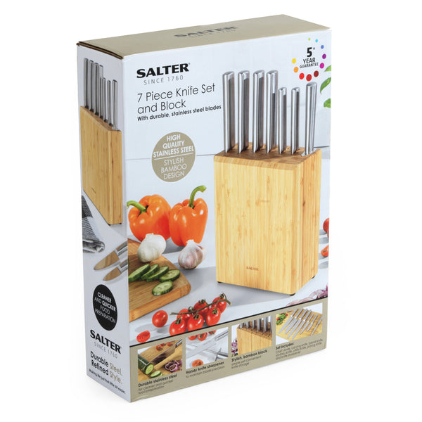 Salter 7 Piece Stainless Steel Kitchen Knife Set with Bamboo Block 6