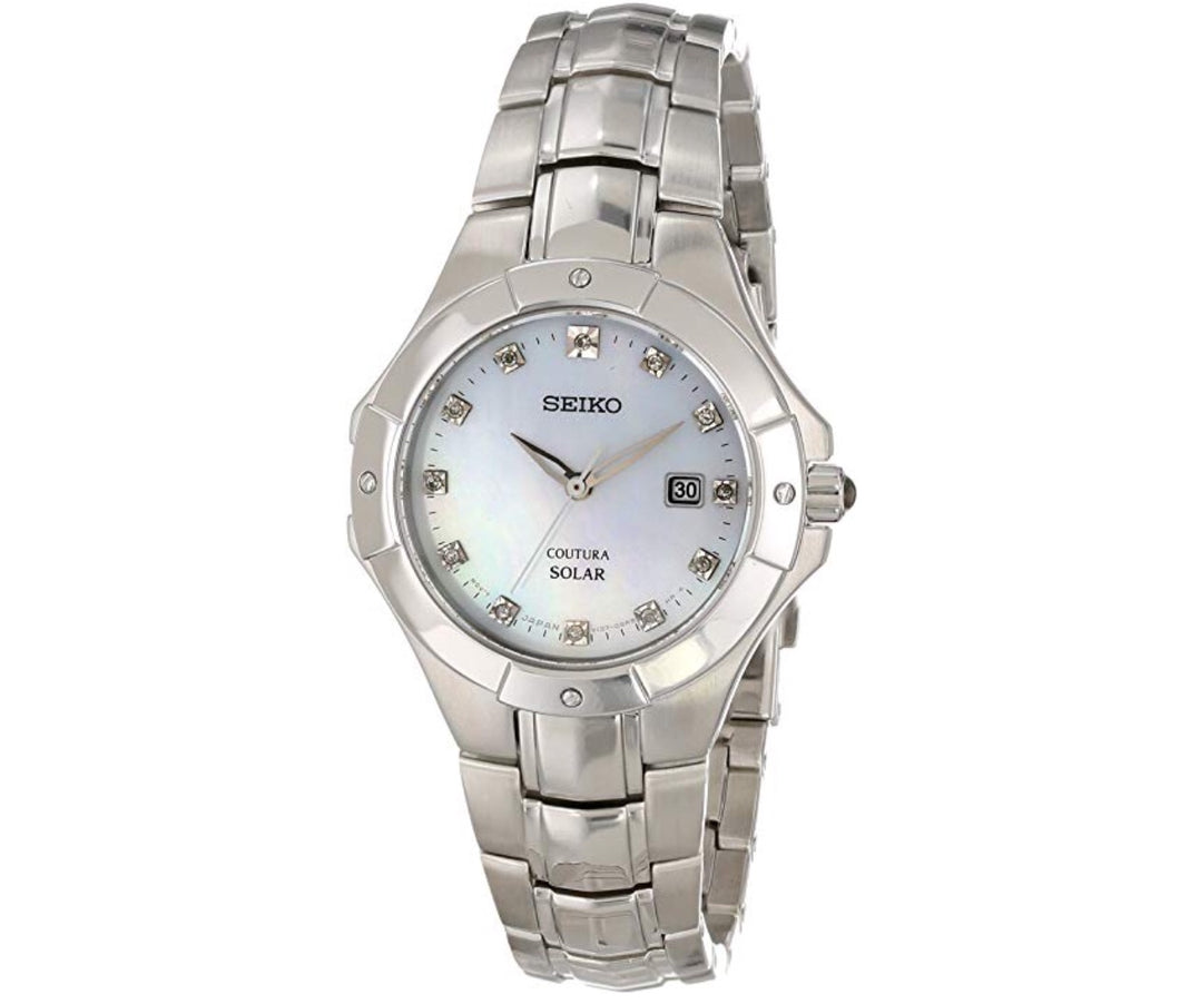 Women's Silver-Tone Mother of Pearl Dial Solar Seiko Watch – Wilcox Jewelers