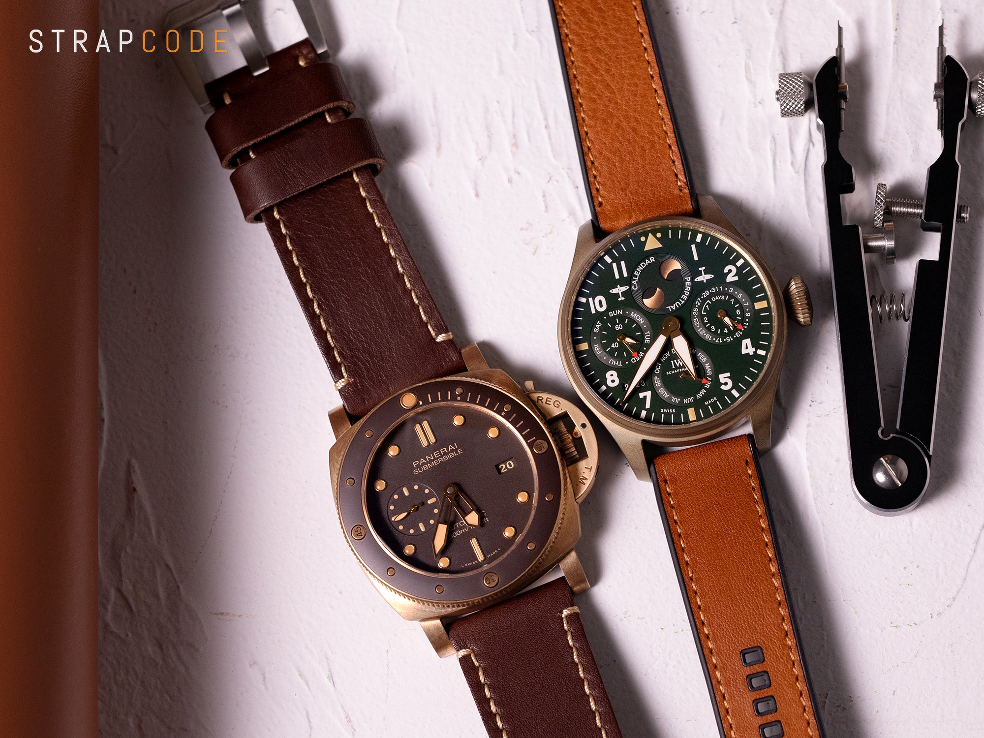 Two Bronze watches :  IWC Big Pilot's Watch Perpetual Calendar Spitfire IW503601 and the Panerai Submersible Bronzo PAM 968