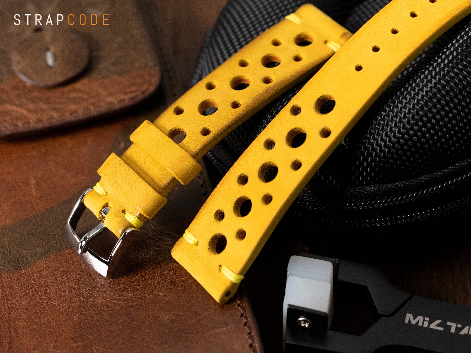 Yellow Nubuck Leather Italian Handmade Racer Watch Band by Strapcode