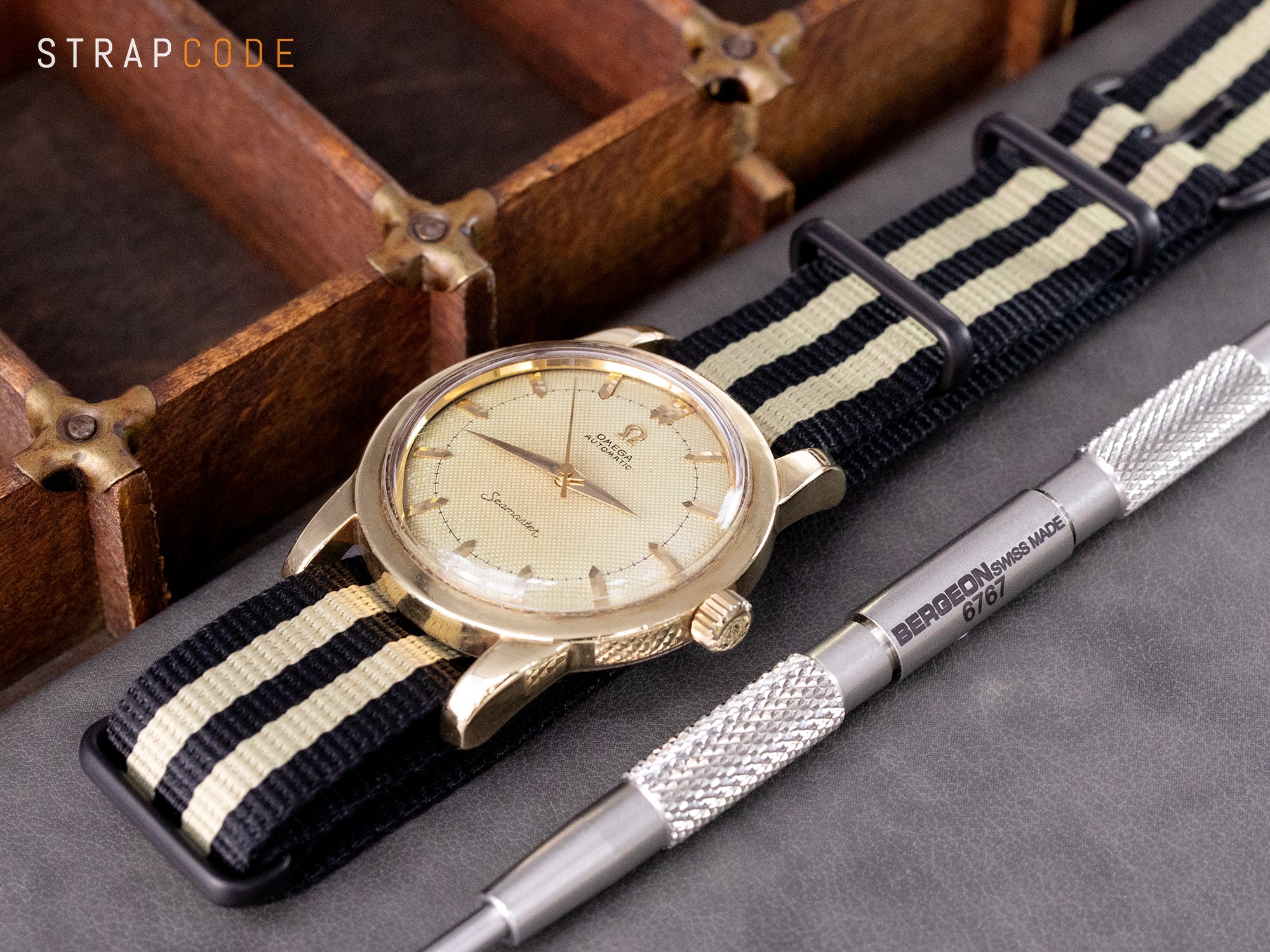 1952 Omega Gold Capped Seamaster with Bumper Caliber 354 Nato watch strap by Strapcode