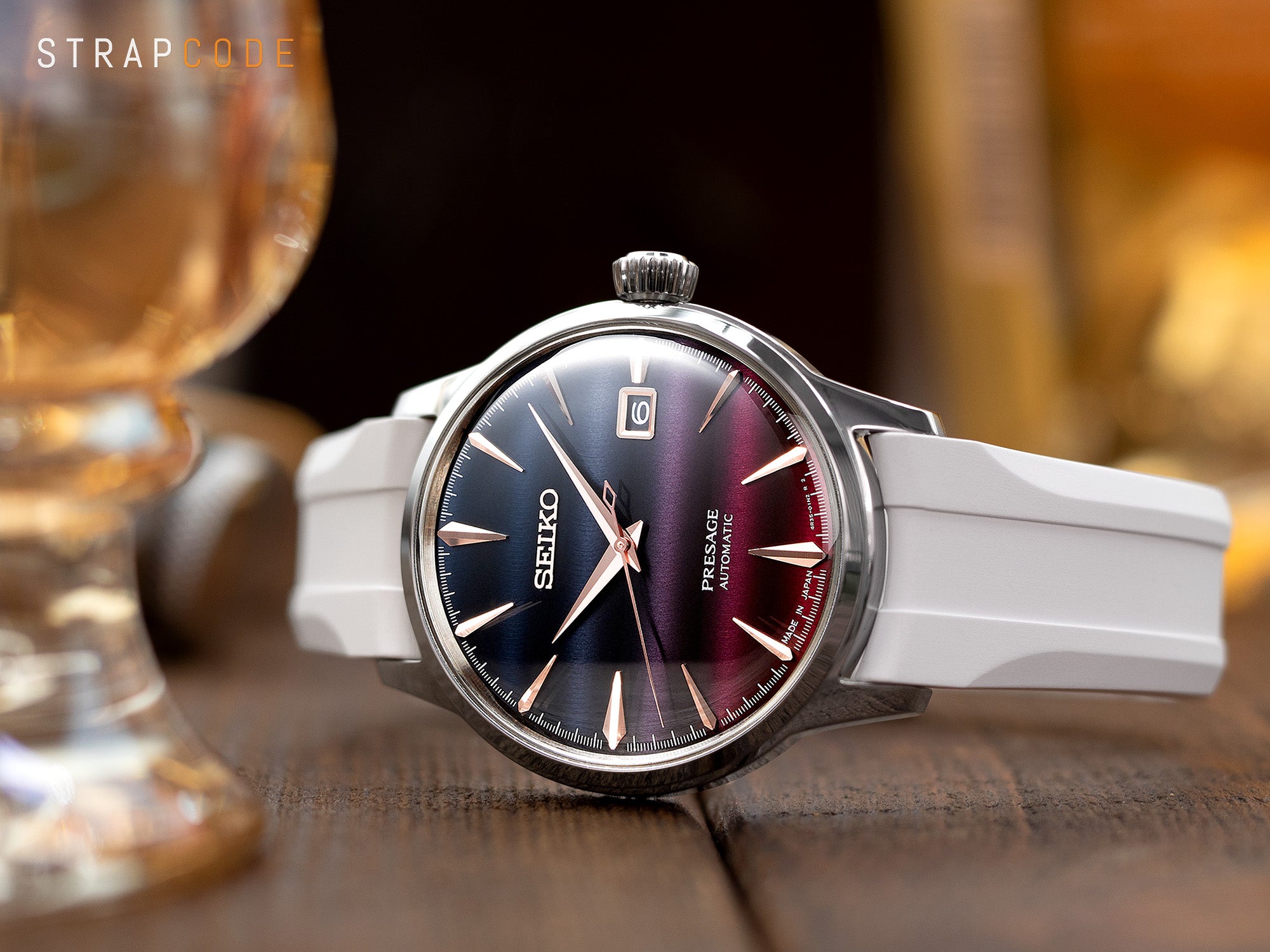 Seiko Presage Cocktail SRPK75 Purple Sunset pairs watch band from Strapcode