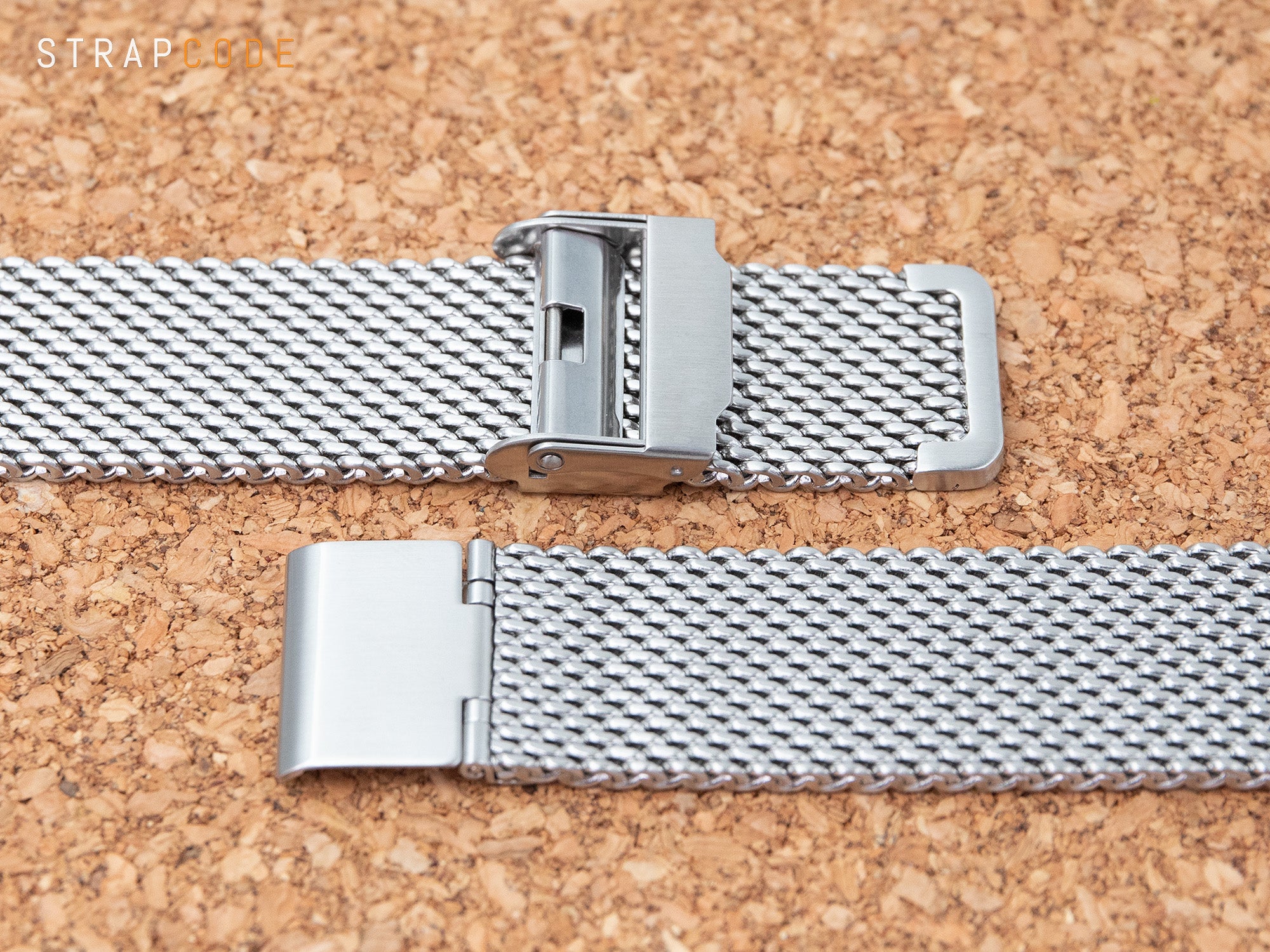 sliding watch buckle on a mesh watch band details by Strapcode watch bands