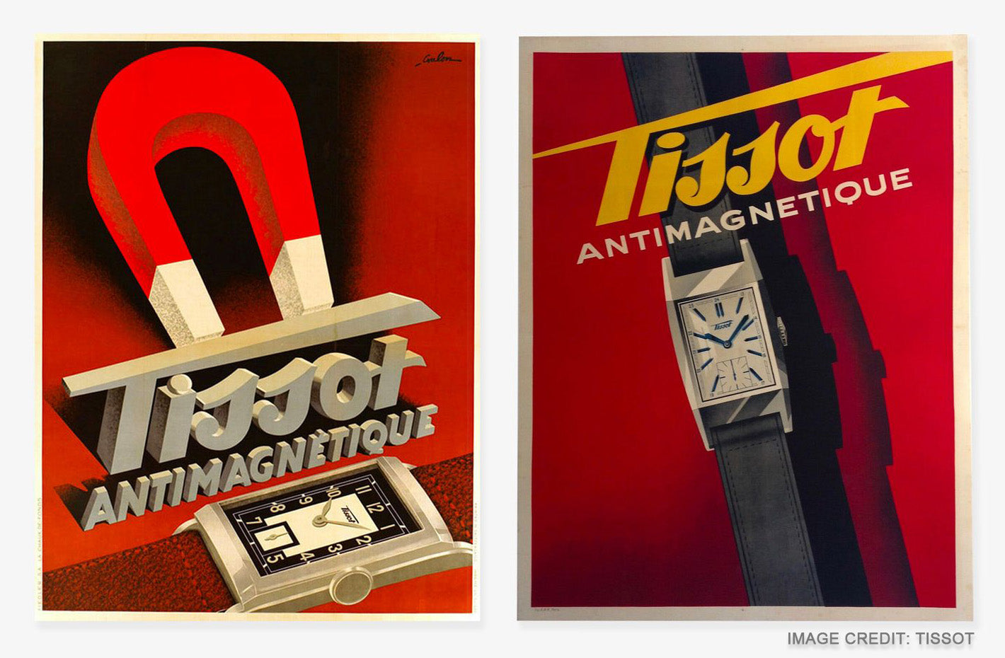 Tissot promotion graphic highlighting their first non-magnetic wristwatch in 1930, by Strapcode watch bands