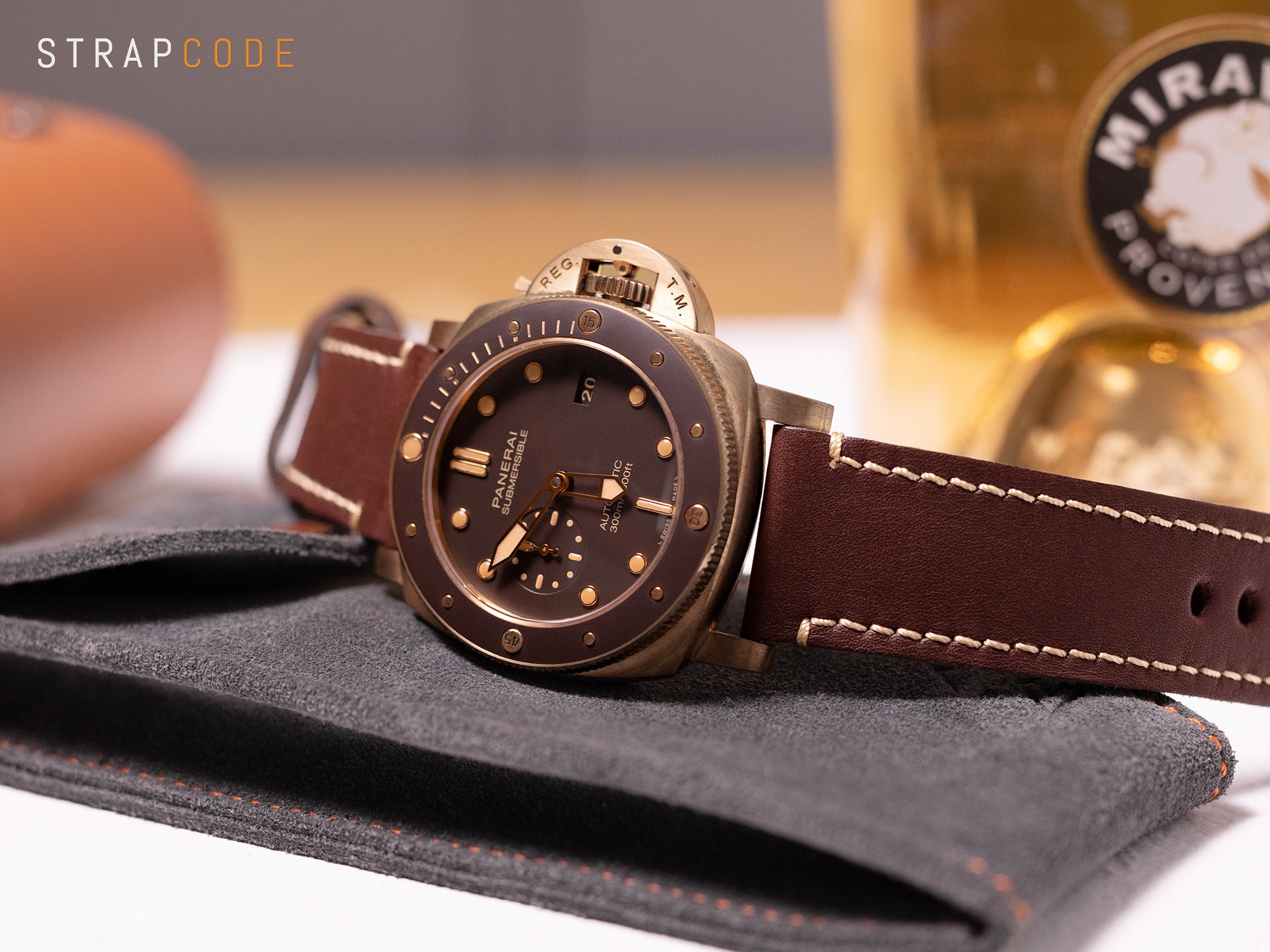 Panerai Submersible Bronzo PAM 968 and 26mm MiLTAT Cashmere Calf Dark Brown watch strap from Strapcode