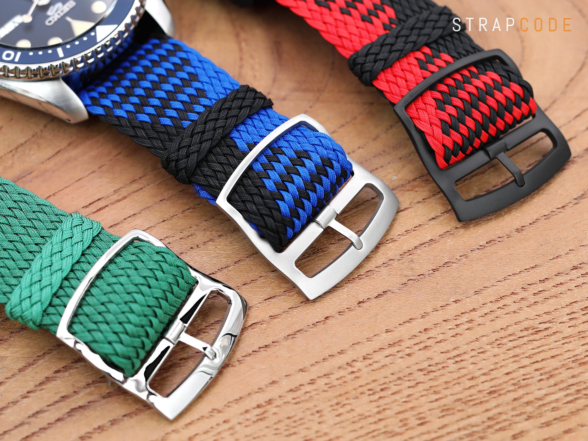 The variations of finishes of  Ladder Lock Slider tang buckle Polished, Sandblasted and Brushed PVD Black by Strapcode watch bands
