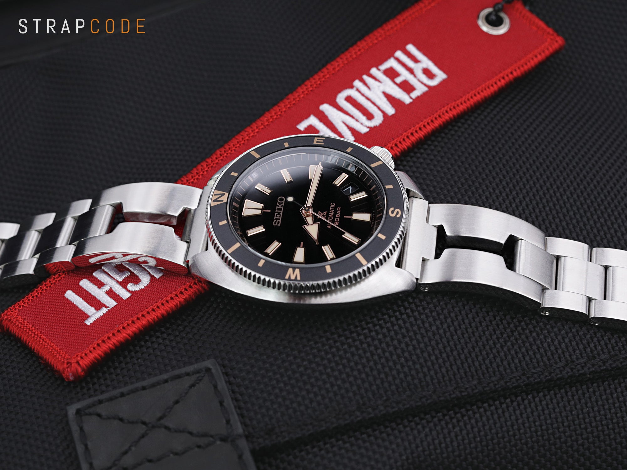 Seiko Tortoise Land SRPG17K1 watch has been enhanced with a 20mm Retro Razor band by Strapcode 
