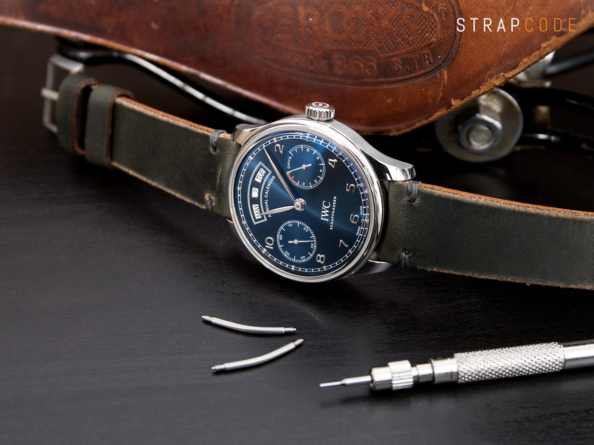 HORWEEN leather watch strap paired with IWC Portuguese IW503502 by Strapcode