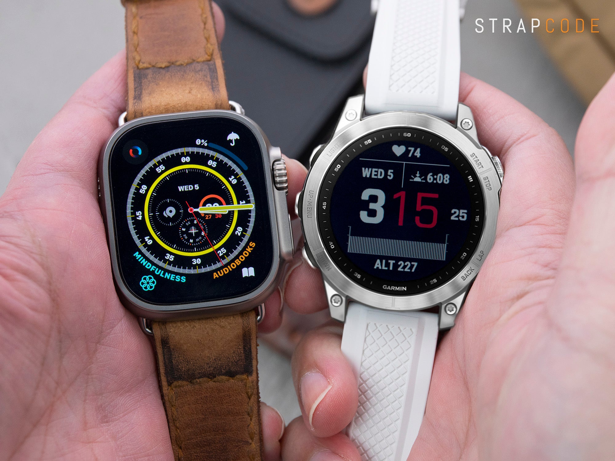 Apple Watch Ultra Vs Garmin Fenix 7 paired with Strapcode watch bands