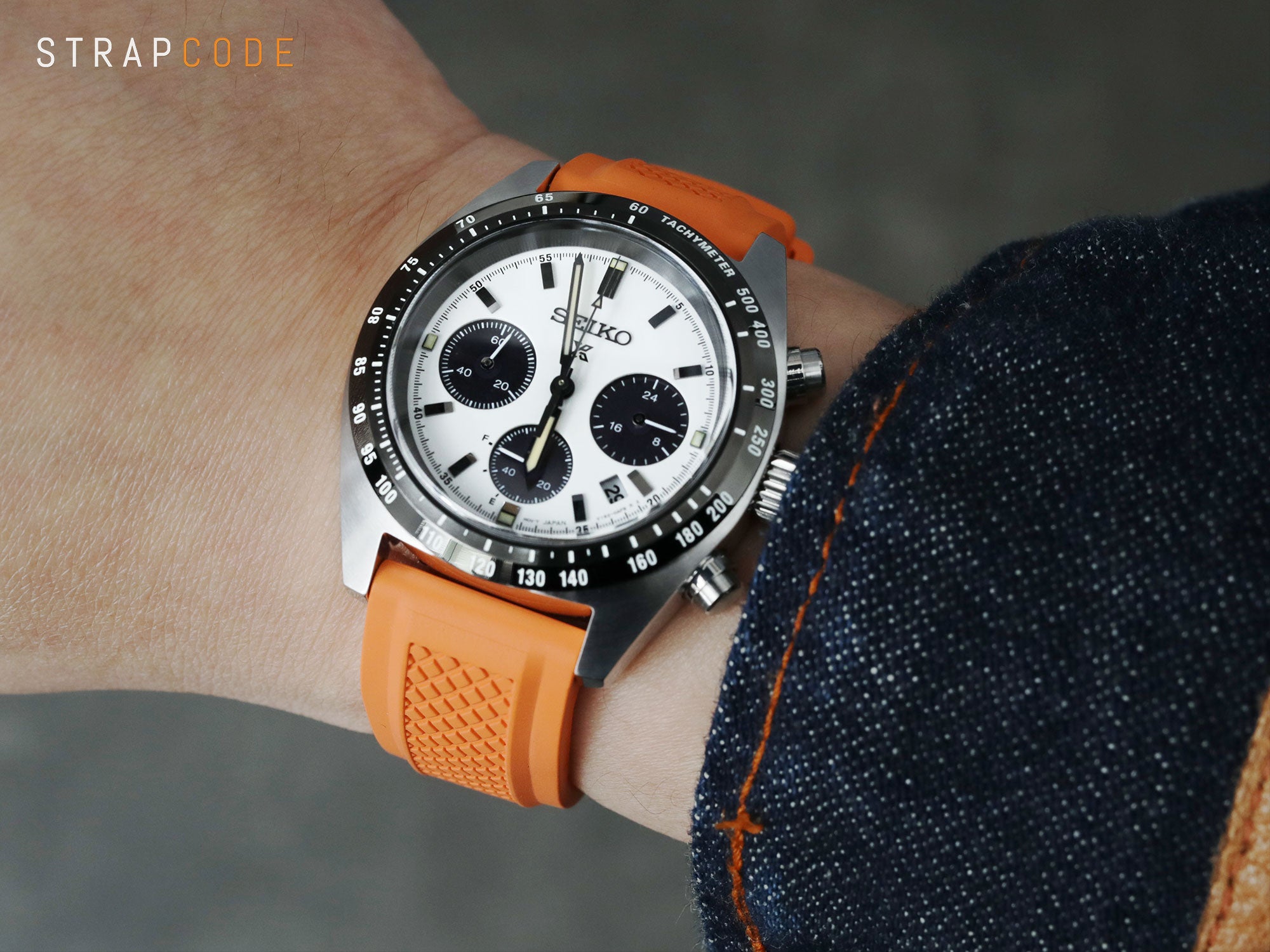 Seiko Speedtimer Solar chronograph watchers SSC813P1 on rubber watch strap by Strapcode