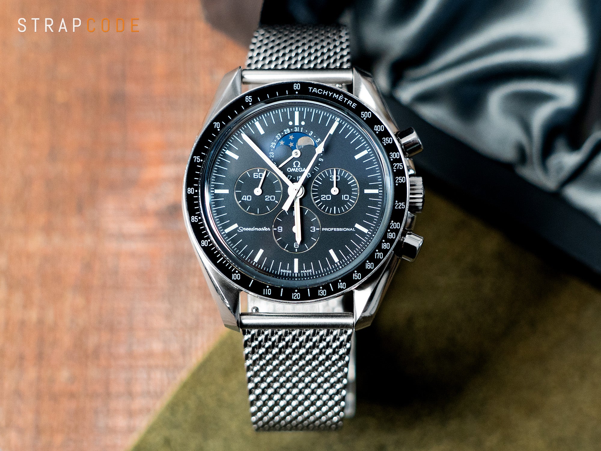 Rock the Omega SpeedyMoon with a Mesh Watch Band by Strapcode